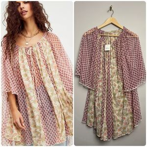 Free People Floral Patchwork Tunic in Mauve, Cream, Green